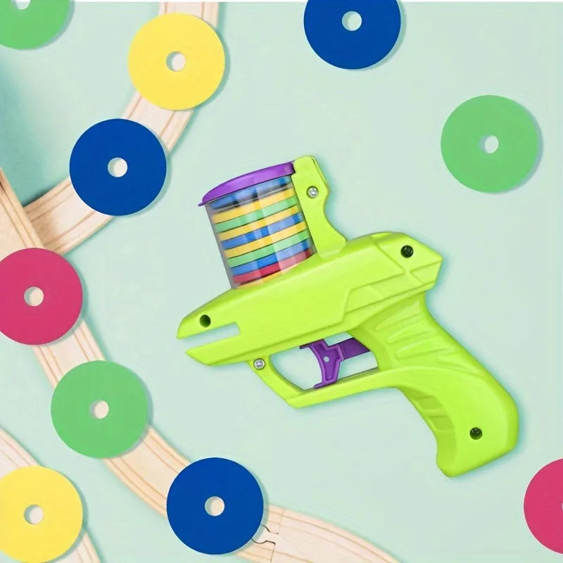 Green or purple durable plastic battery-free cat toy launcher with foam discs for interactive play