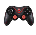 Black X3 Bluetooth wireless game controller for Android phones with phone clip attached