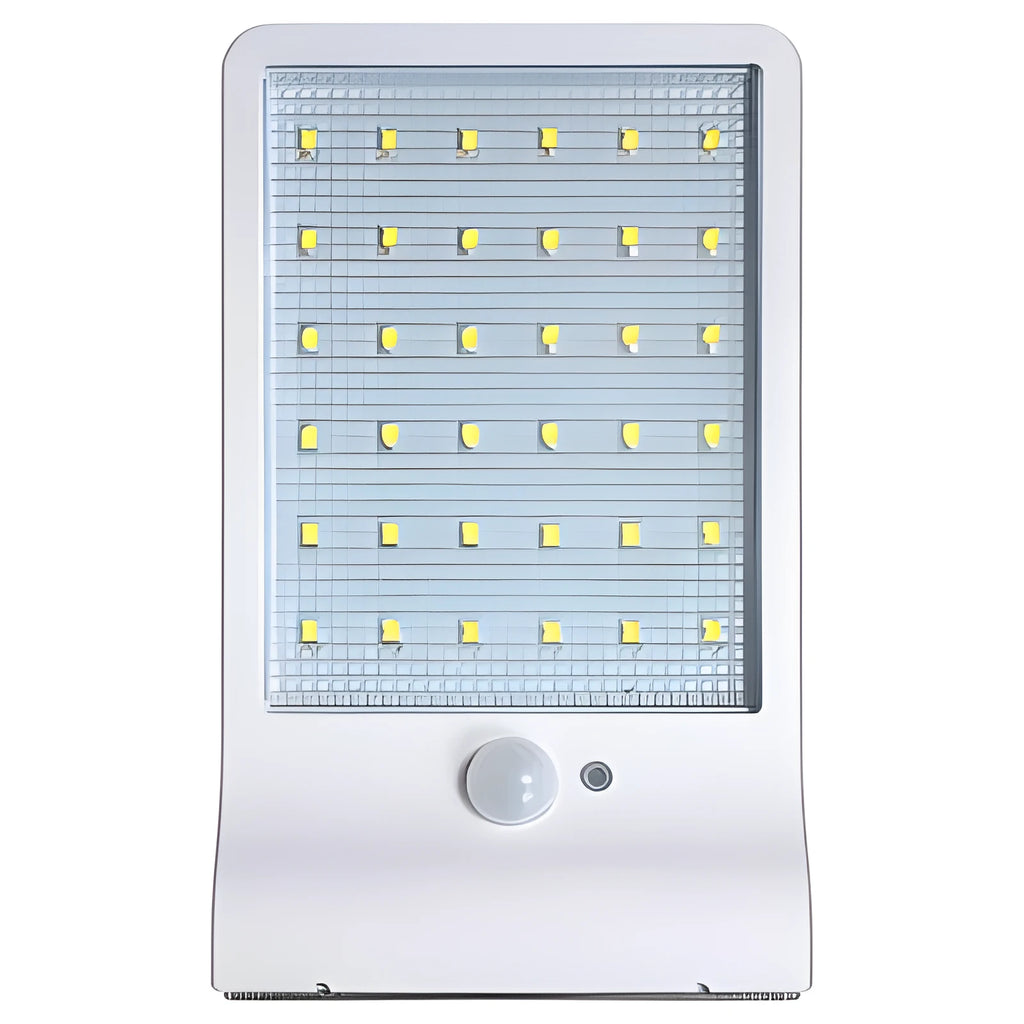 IP65-rated outdoor solar garden light with LED illumination in black or white colour options