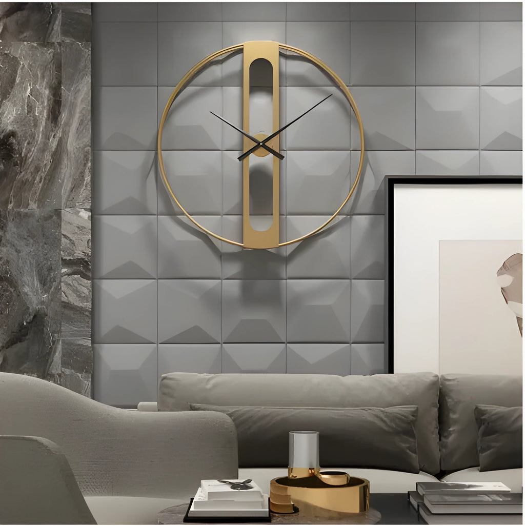 50cm round metal wall clock with silent movement in black or gold finish