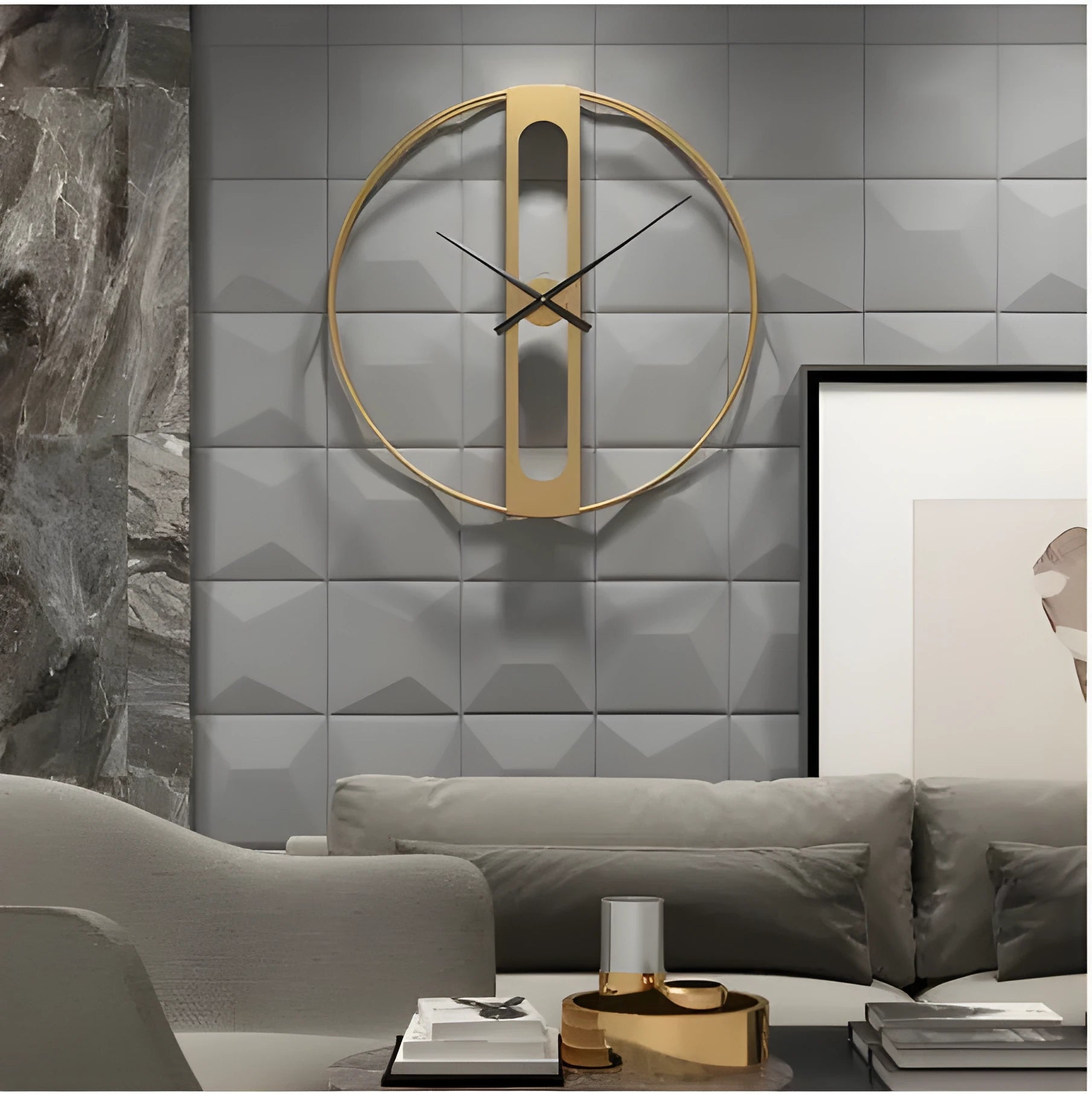 50cm round metal wall clock with silent movement in black or gold finish