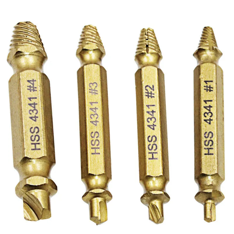 Set of five 4341 high-speed steel screw extractors for removing broken bolts and iron nails