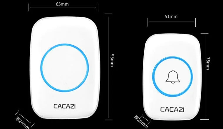 White wireless plug-in doorbell receiver and push button with 300m range and 36 melody choices.