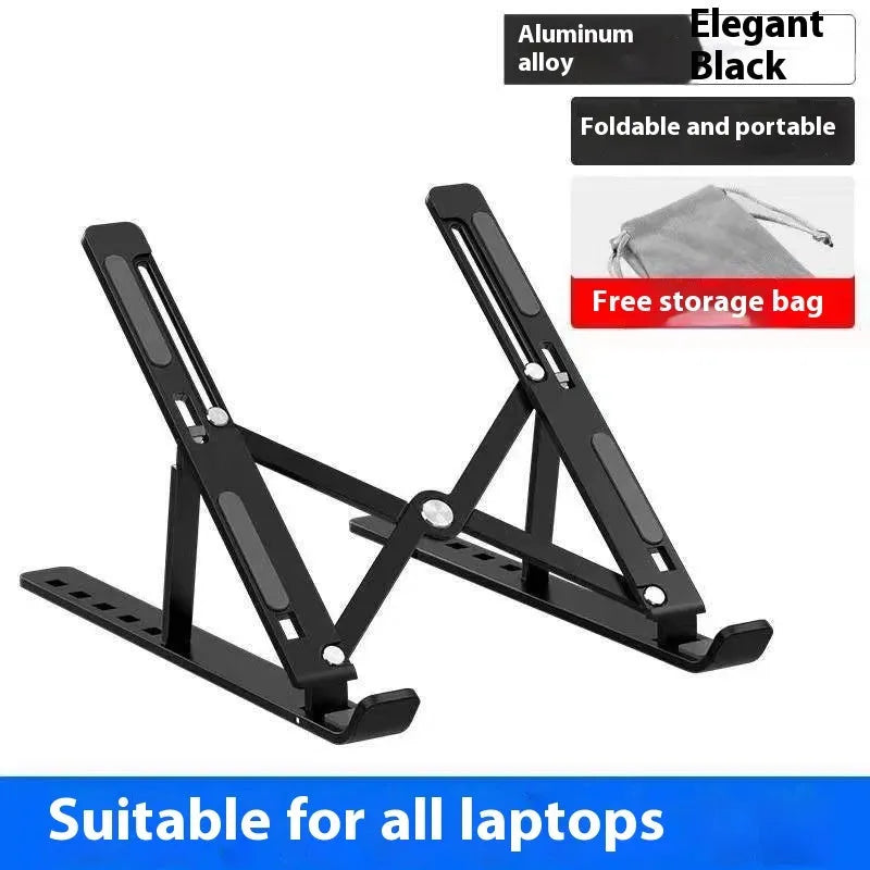 Aluminium folding laptop stand with silicone padding in black colour