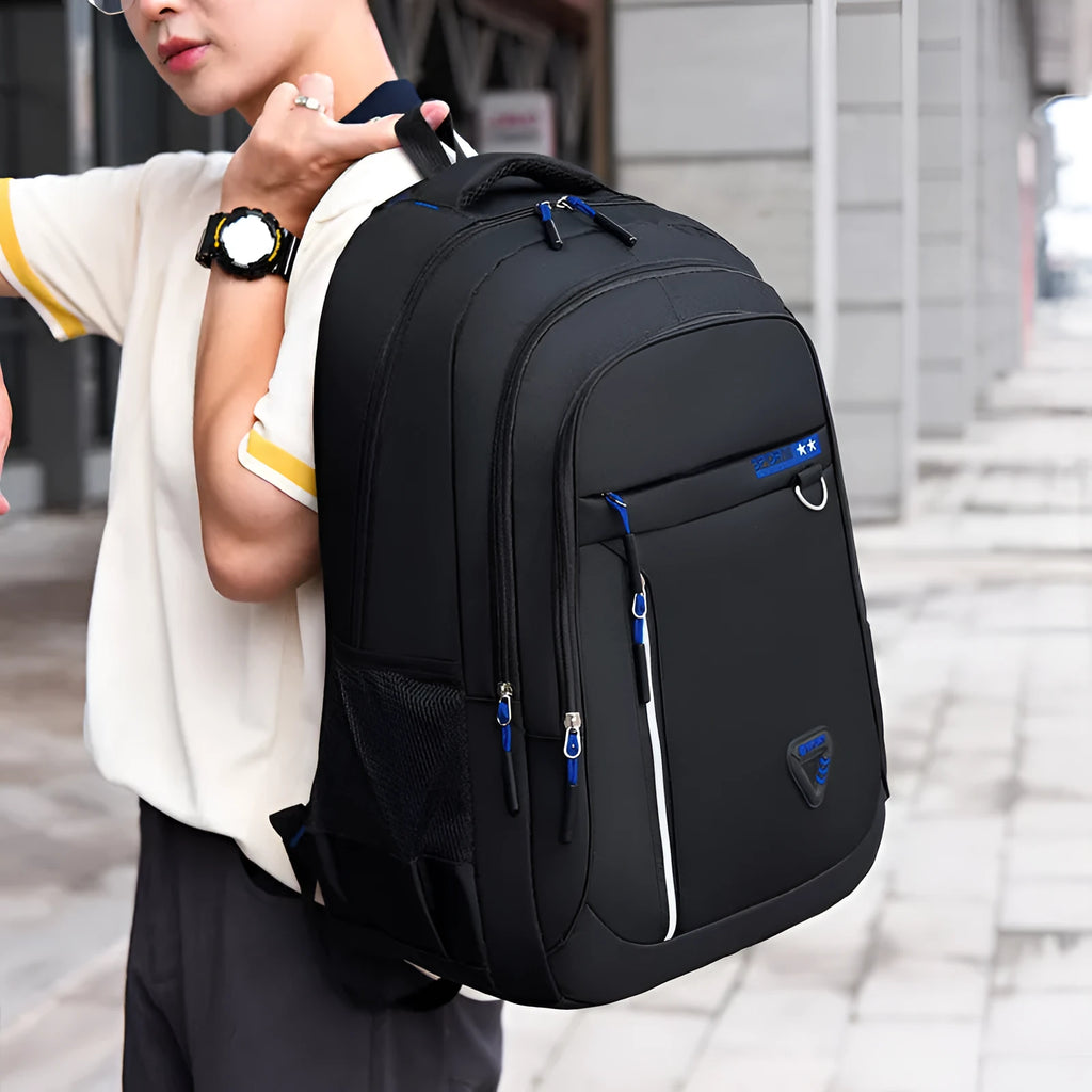 Men's Oxford cloth schoolbag with letter pattern and air pillow shoulder straps in red, green, blue, or black
