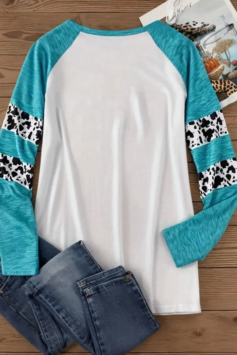 Sky blue long sleeve T-shirt with 3D digital printed pumpkin pattern in regular fit style