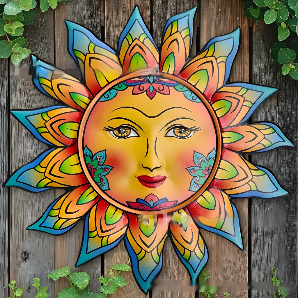 Iron sun face wall hanging decorative craft in metallic finish with sculpted design