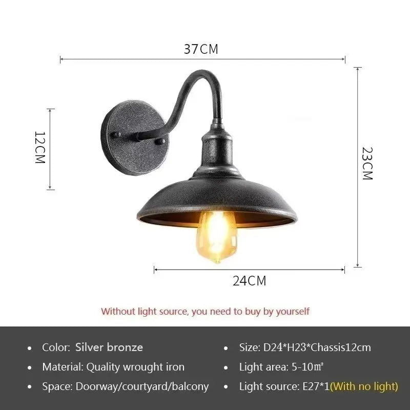 Retro style villa courtyard wall lamp in silver or copper finish with adjustable mounting