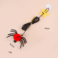 Hanging door cat toy with elastic rope, colourful feather wand, swinging spider decoration and small bell