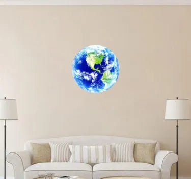 Glow in the dark Earth planet wall sticker showing luminous effect in darkness with PVC removable construction