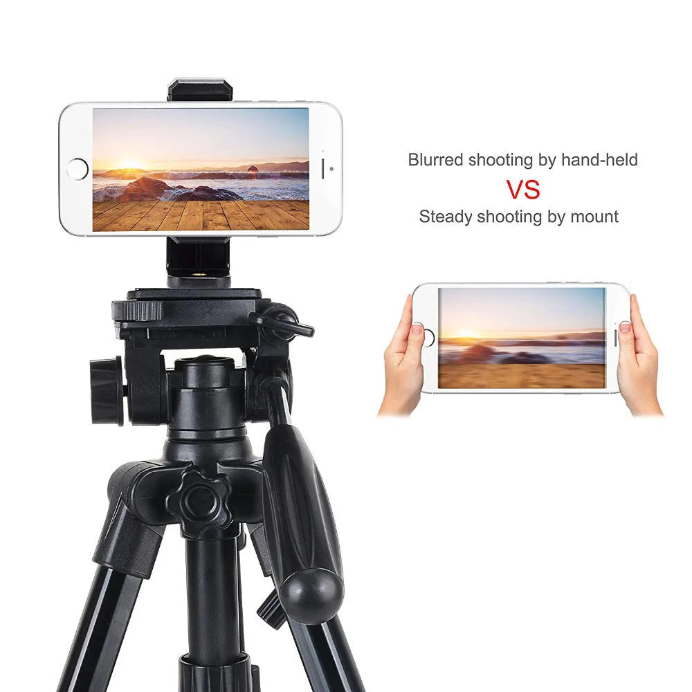 Black plastic phone holder with a rotating clamp on a flat surface.