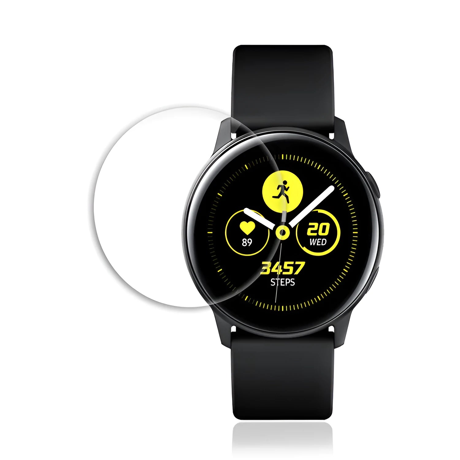 Transparent tempered glass screen protector for Samsung Galaxy Watch Active with full coverage.