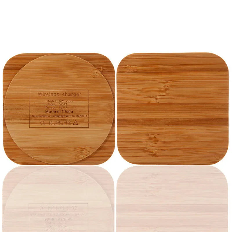 Square bamboo wood 5W QI wireless charging stand for smartphones