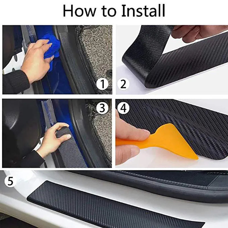 Roll of matte black 3D carbon fibre adhesive protection film for car door sills and bumpers.