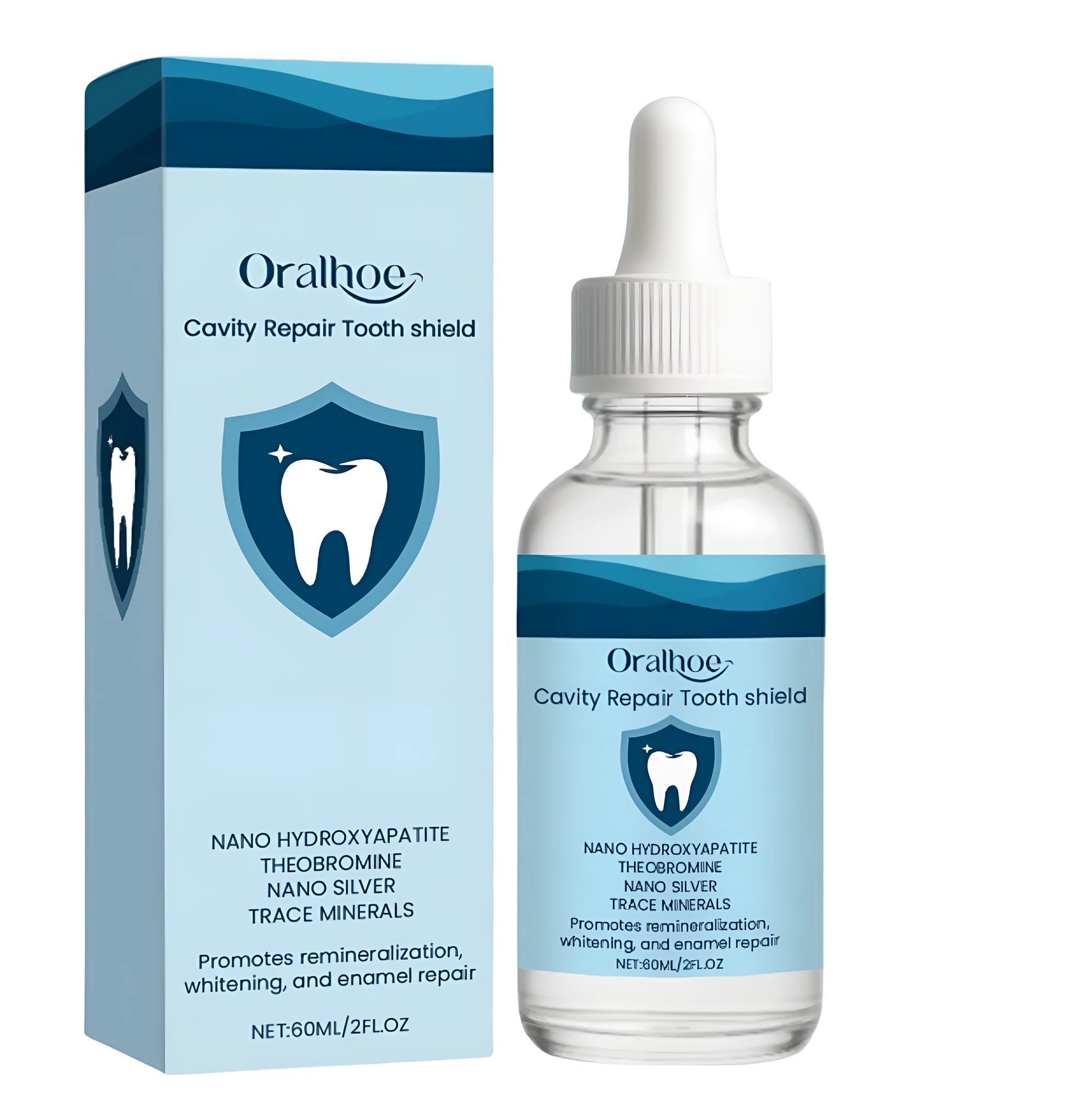 60ml bottle of dental restorative fluid with hydroxyapatite and theobromine formula