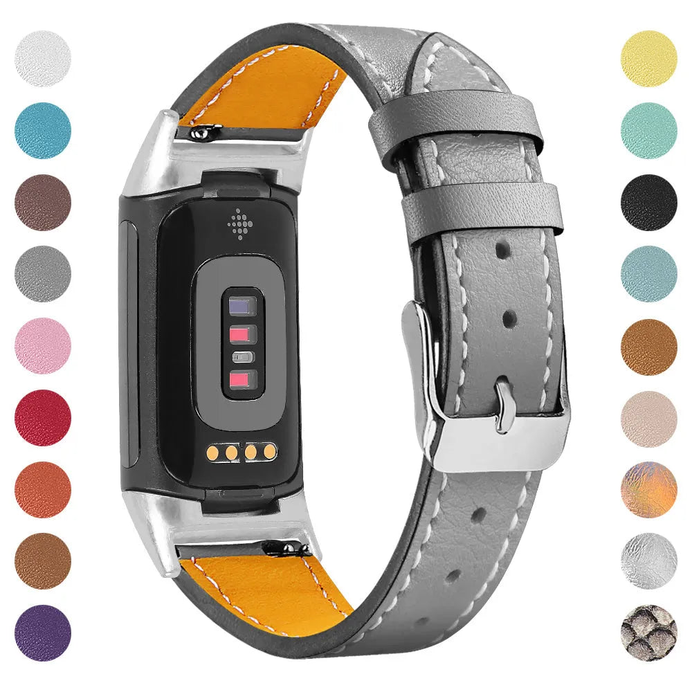 Genuine leather strap for Fitbit Charge 5 and Charge 6 smartwatch in apricot colour.