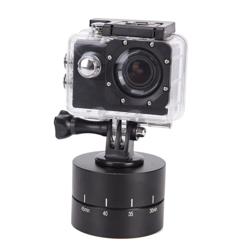360-degree auto-rotate camera tripod head with aluminium base plate for timelapse photography