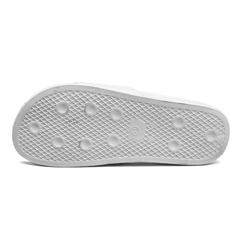 Men's large size open toe personalised slippers with rubber sole in black and white colours