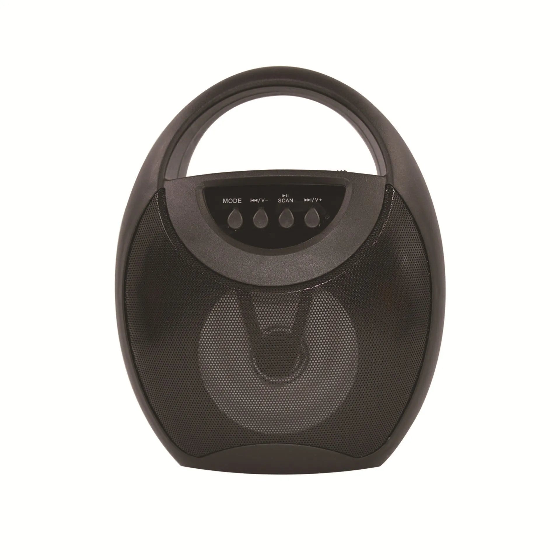 Black portable Bluetooth speaker with USB port and SD card slot.