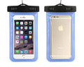 AQUA-ONE waterproof phone pouch in various colours showing clear screen area and PVC construction