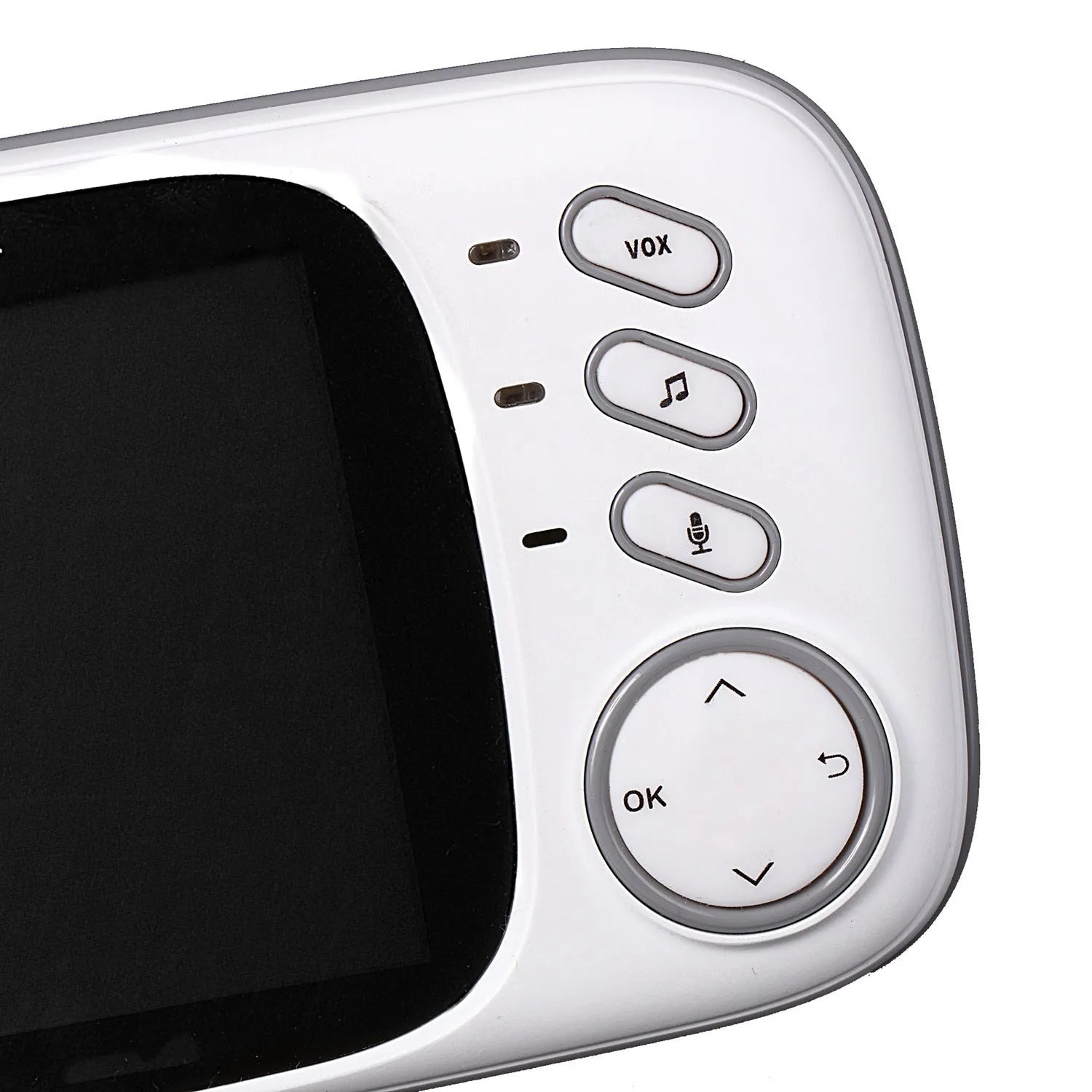 VB603 digital baby monitor with parent unit showing 3.2-inch screen and separate camera with infrared LEDs.