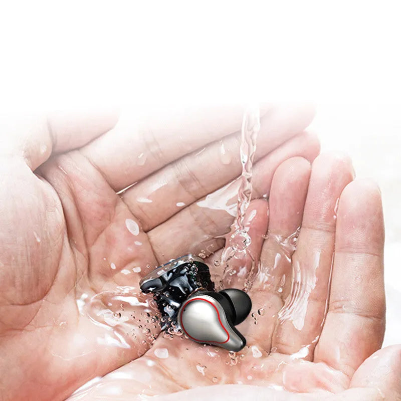 Black and blue in-ear Bluetooth stereo headset displayed as a business or personal gift.