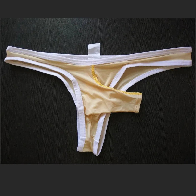 Men's Ice Silk nylon briefs in army green colour on a white background.