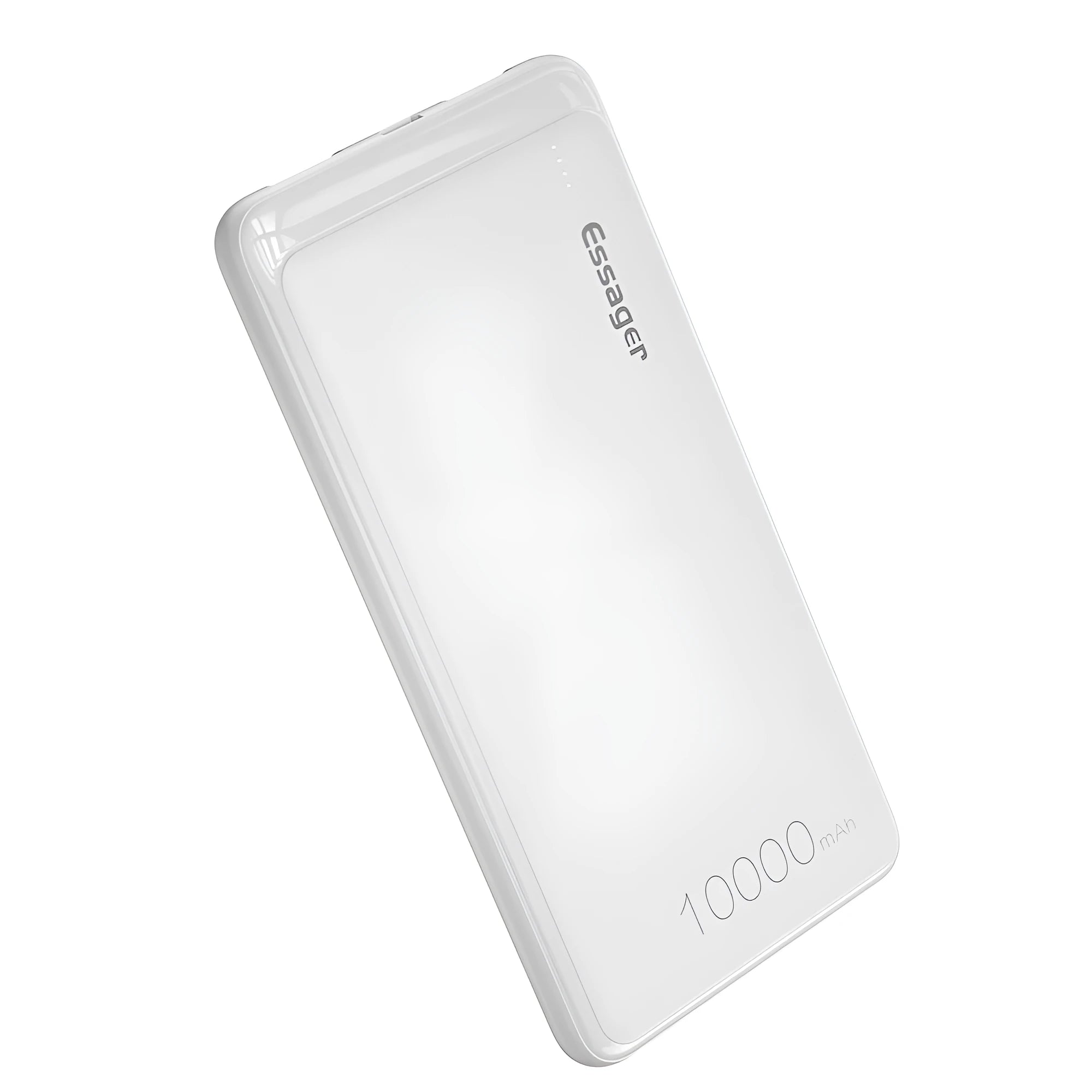 Black or white Essager 10000mAh portable power bank showing dual USB ports and LED indicator lights.