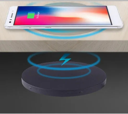 Black 60mm round wireless charger for embedded furniture installation