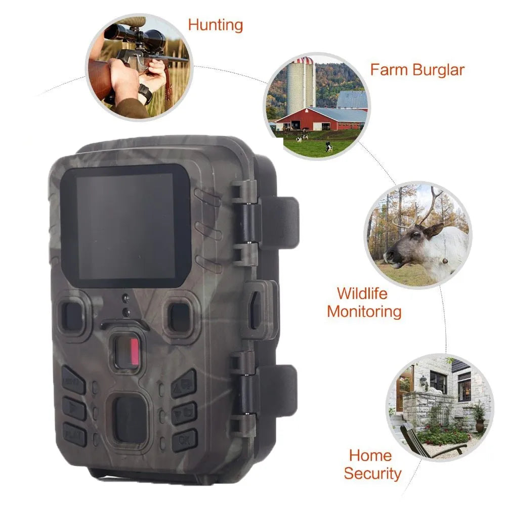 Black infrared night vision monitoring device with lens and plastic housing on a colour box.