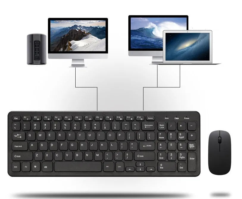 Wireless keyboard and mouse set in black with micro USB receiver and cable