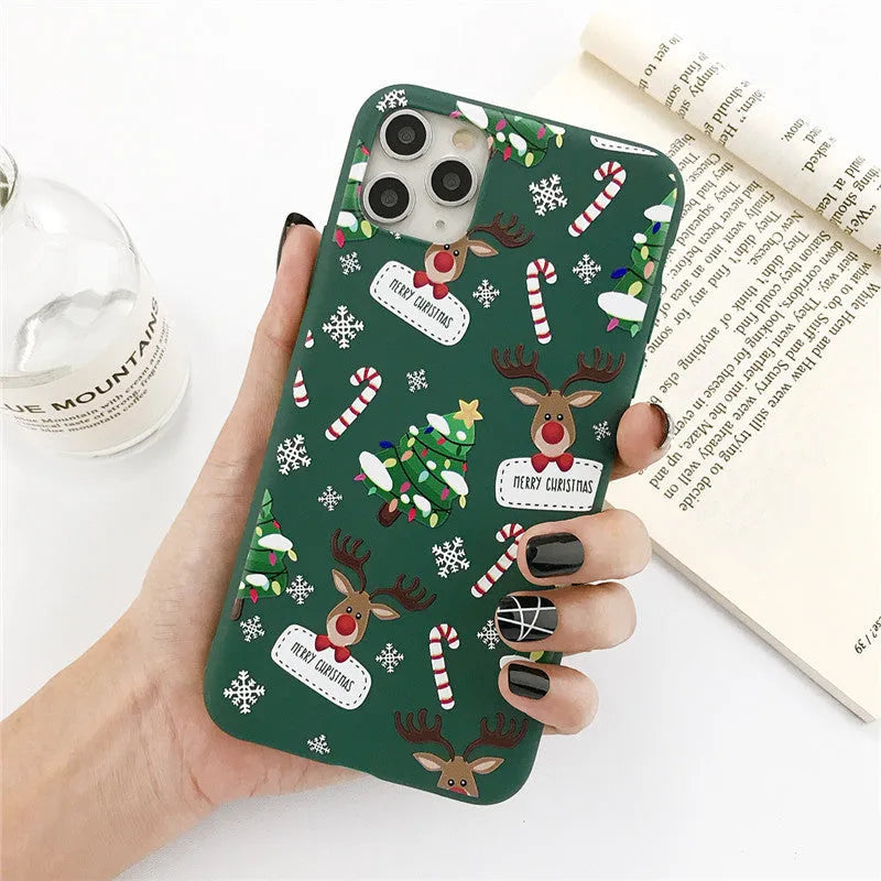 Green Christmas elk cartoon design TPU iPhone back cover case