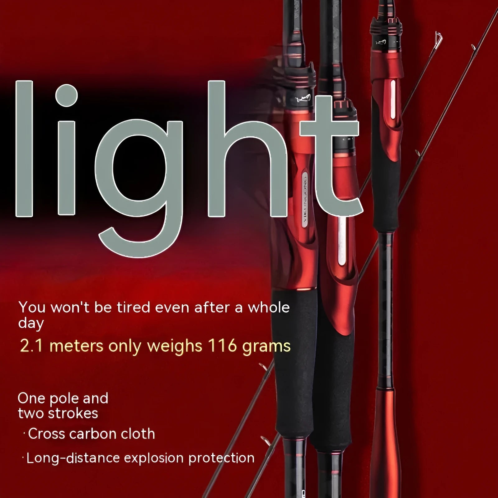 Carbon ultralight fishing rod shown with straight handle and pikestaff style options for light lure casting.