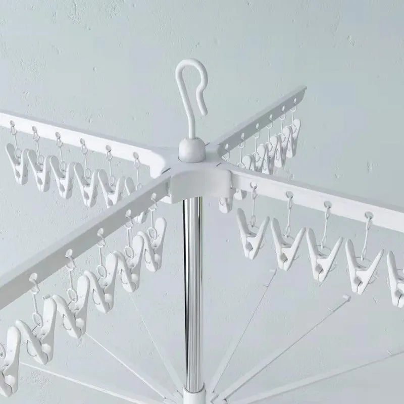 Stainless steel three-layer laundry drying rack with adjustable plastic clips for socks and ties