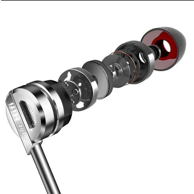 Black or silver metal in-ear HIFI headphones with inline microphone and controls on cable.