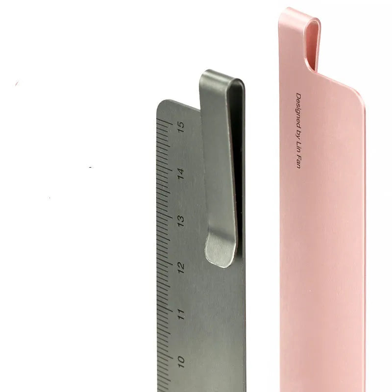 15cm retractable aluminium bookmark ruler with laser-engraved scale in black or silver
