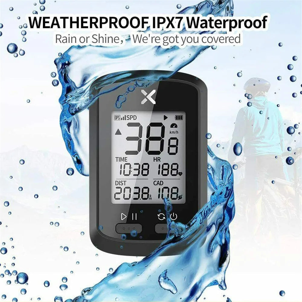 Black waterproof plastic bicycle stopwatch with digital display and clip mounting system