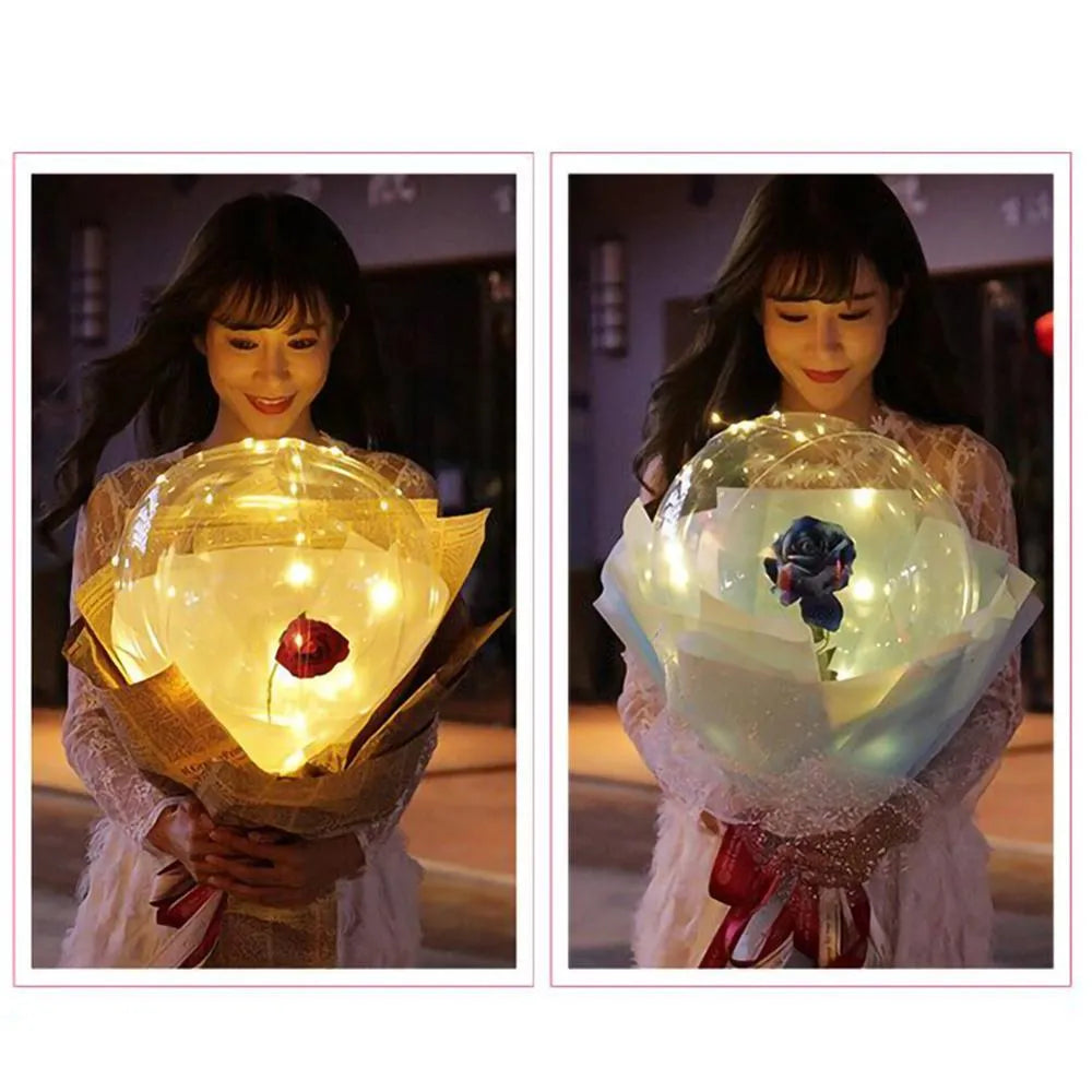 LED luminous transparent balloon with artificial rose and LED light illumination for party decoration