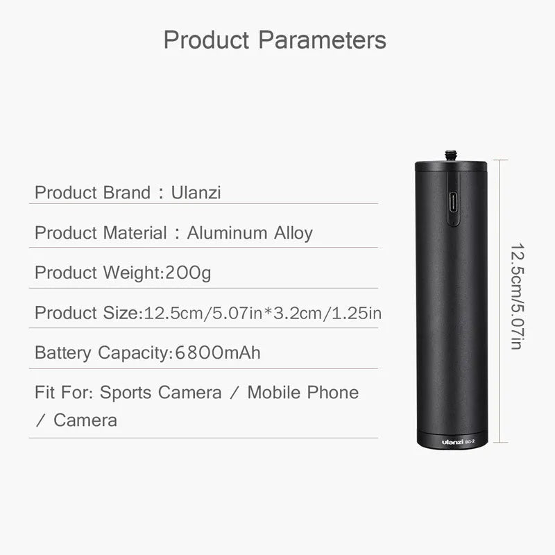 Black aluminium alloy power bank with an integrated handle, showing its compact size and Type C port.