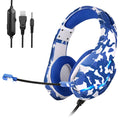Eat Chicken wired gaming headset with cloth earmuffs and braided cable in camouflage colours