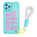 Personalised mint green graffiti phone case with animal design and detachable lanyard for Apple iPhone.