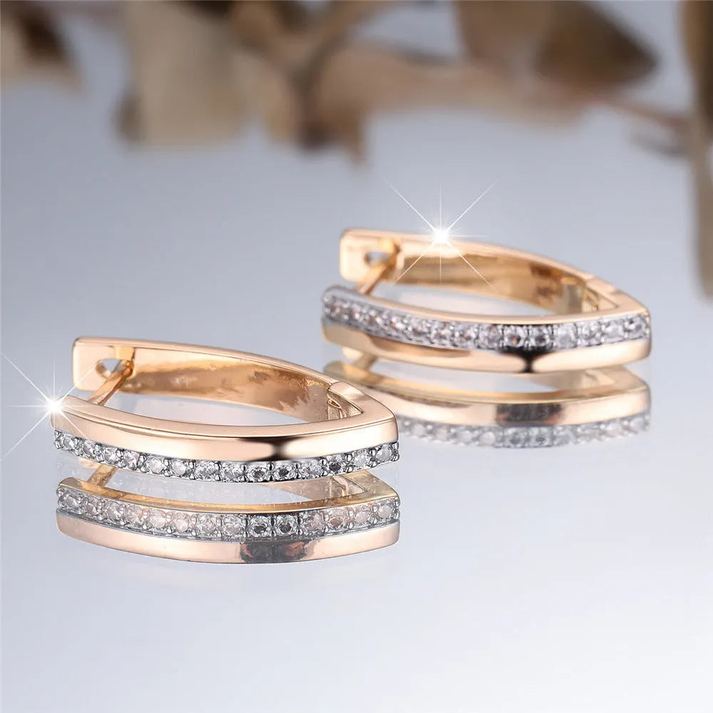Women's V-shaped geometric ear clips with champagne gold white diamond electroplated finish