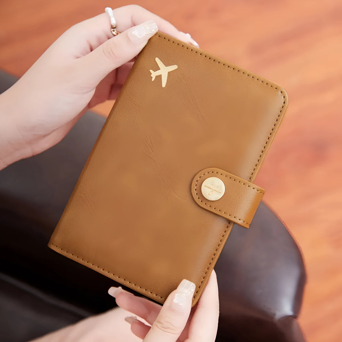 PU leather passport holder wallet with RFID blocking in multiple colour options showing compartments and sewing detail