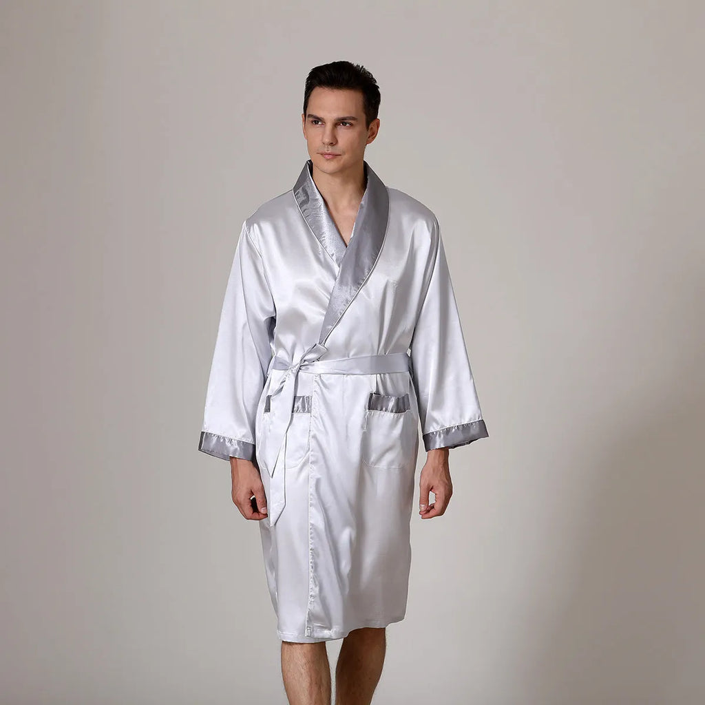Men's lightweight summer bathrobe in rayon polyester fabric, shown in multiple colour options.