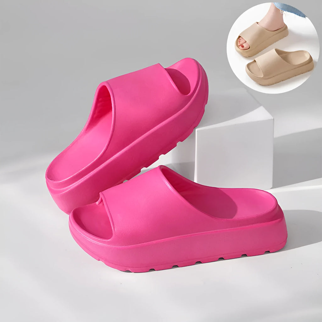 Women's thick-soled fish mouth slippers in beige, black, khaki, or rose red with 5.5cm EVA soles