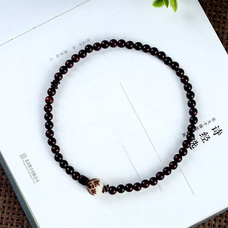 Natural rosewood flower bracelet with 10mm beads and retro design