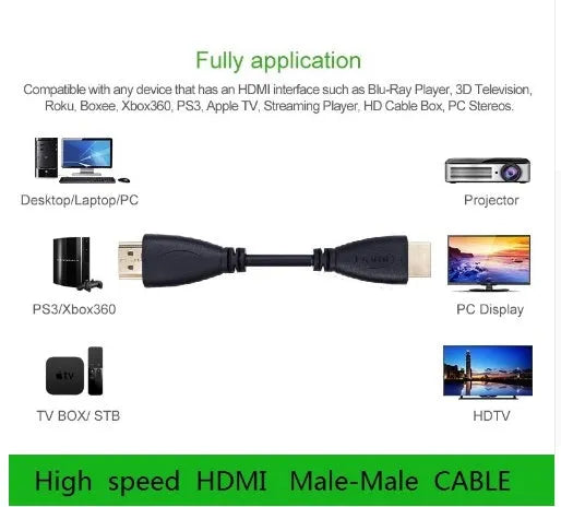 Gold plated HDMI cable with male connectors on both ends, available in multiple lengths.