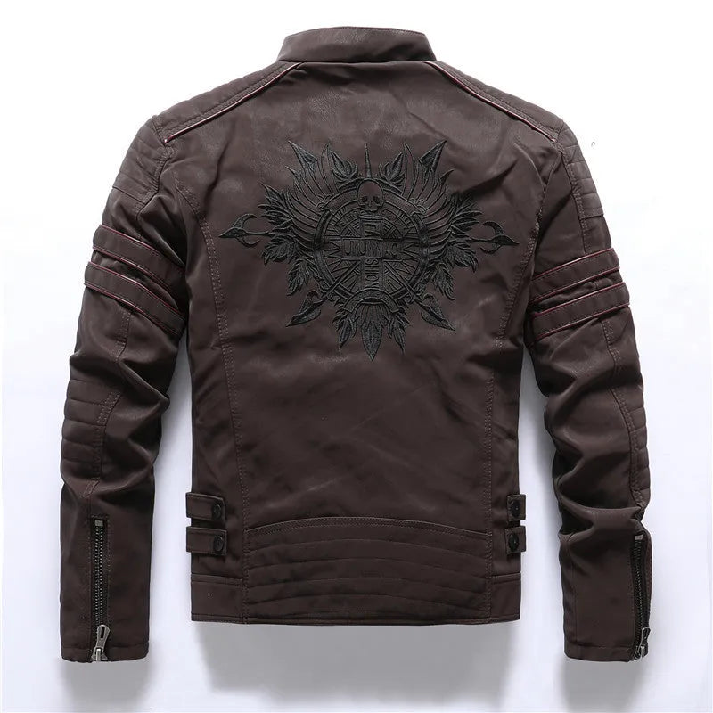 Men's PU leather jacket in Army Green, Black Grey, Black or Coffee, full sleeve, Asian sizes M to 2XL