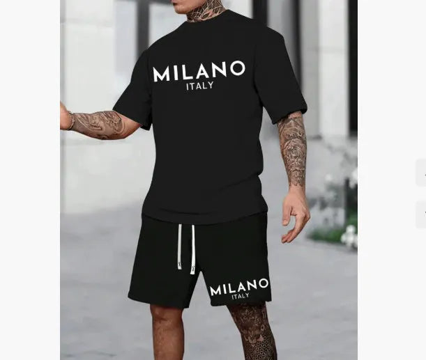 Polyester round neck short sleeve suit in medium 65cm length with matching shorts