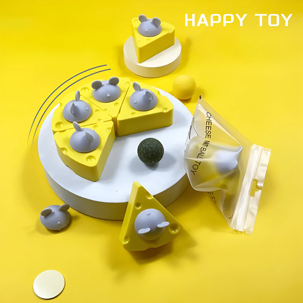 Yellow spherical catnip toy ball for cats with teeth cleaning function